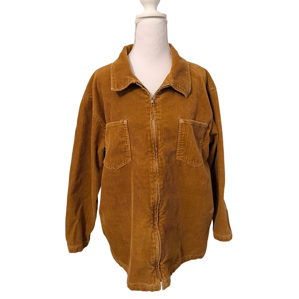Denim & Co. Zip Up Jacket Womens Medium Camel Brown Corduroy Utility Chore Coat